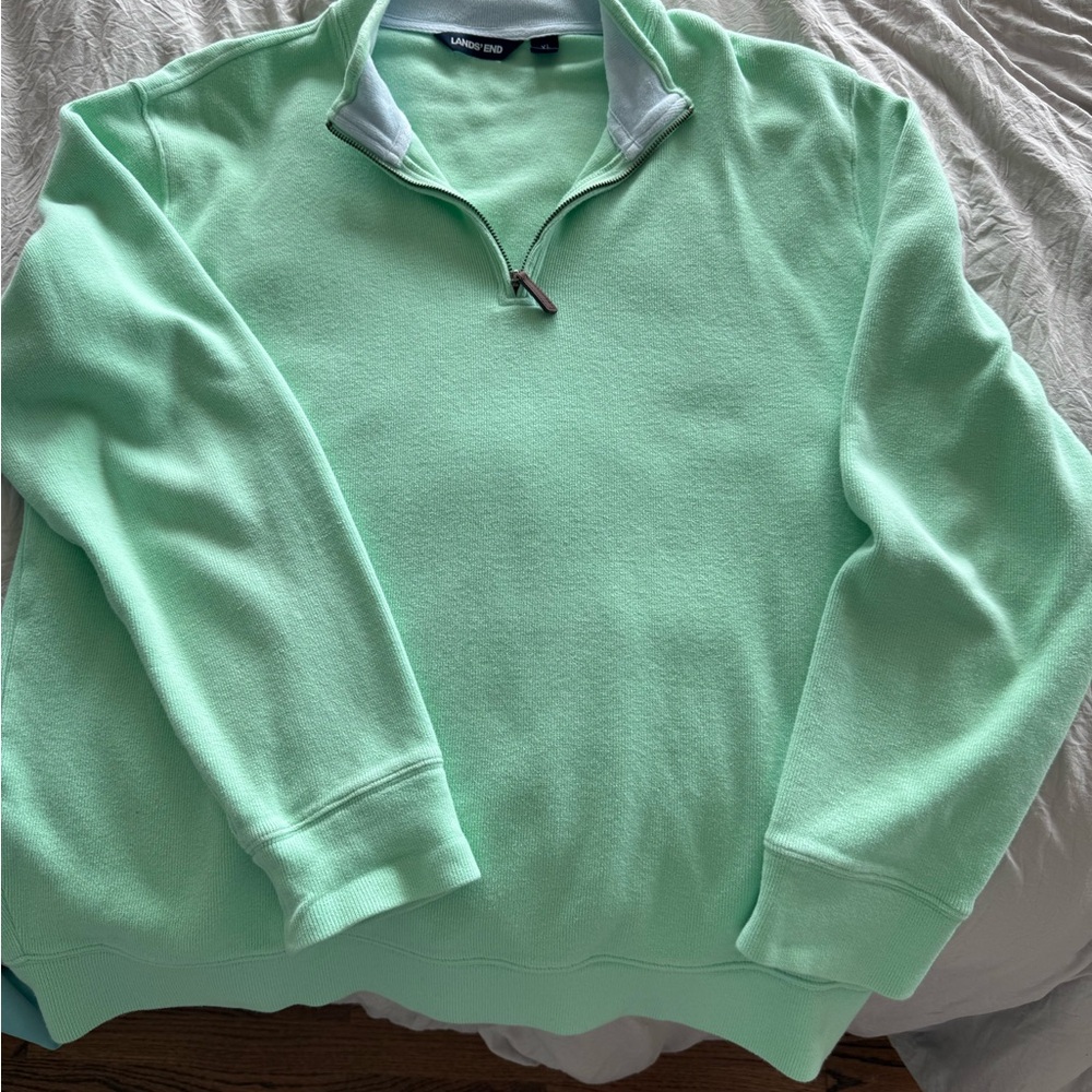 Lands' End Men's Light Green Zip-Up Sweater